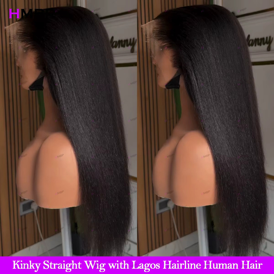 HMBP Perücke, Kinky Straight, 13x6 HD Transparent Lace Frontal, Echthaar, Unisex - Bild 2