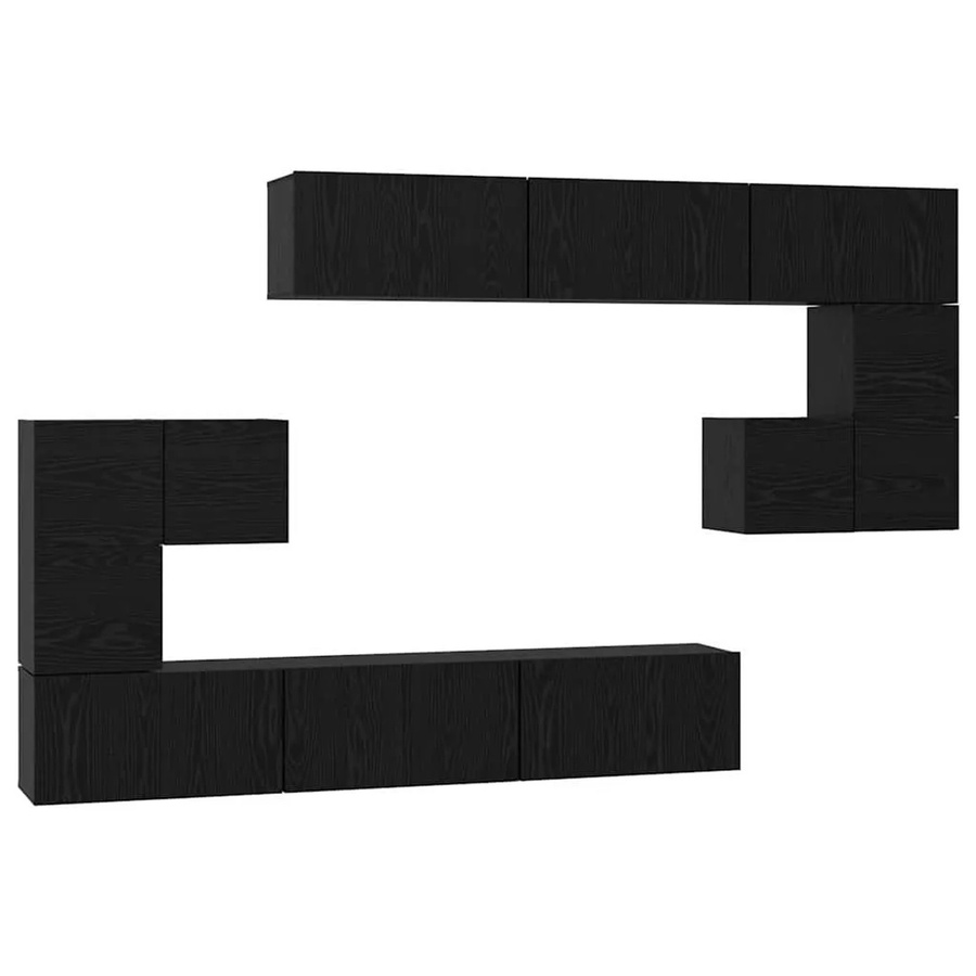 vidaXL TV-Schrankset 10-teilig in Schwarz und Eichen-Optik, minimalistisches Wandregal-Set aus Holzwerkstoff für dein Wohnzimmer, Set enthält: 6 x Schrank B: 80 cm, T: 30 cm, H: 30 cm; 2 x Schrank B: 60 cm, T: 30 cm, H: 30 cm; 2 x Schrank B: 30,5 cm, T: 3 - Bild 2