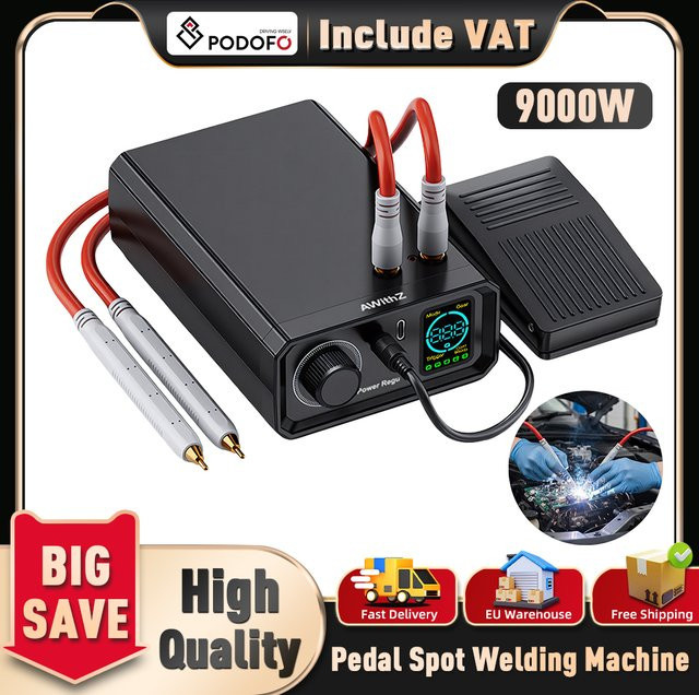 Podofo Tragbares 9000W Punktschweißgerät in Schwarz mit LCD-Anzeige und Fußpedal für professionelle DIY-Anwendungen - Bild 1