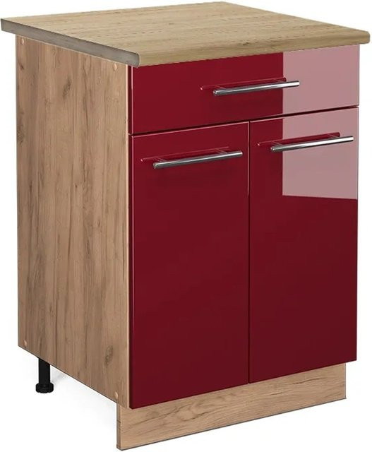 Vicco Küchenunterschrank Fame-Line Bordeaux Hochglanz in Goldkraft Eiche mit Schublade, Breite: 60 cm, Höhe: 82 cm, Tiefe: 59,53 cm - Bild 1