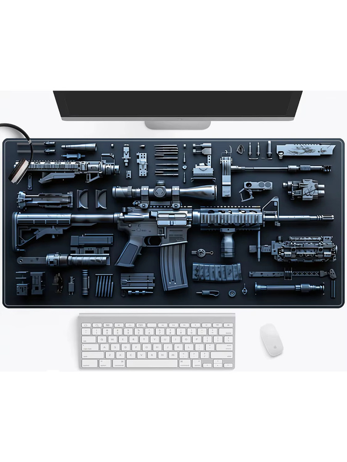XGZ Mauspad mit Waffenteilen-Design in Schwarz, B/T: 90 x 40 cm, rutschfeste Gaming-Schreibtischunterlage für FPS-Shooter und Büro - Bild 6