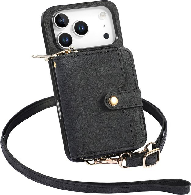 szHAIyu Crossbody-Kartenhalter und Telefonhülle für Apple iPhone kompatibel mit iPhone 17 Air 16 16e 15 14 Plus 13 12 Mini 11 Pro Max X XR XS SE in Schwarz und Lila - Bild 1