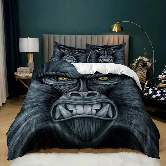 Flylo Bettwäsche-Set mit Orang-Utan Affenmuster in Grau, Mikrofaser, B/H: 135 x 200 cm - Bild 1