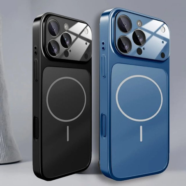 Magnetische Glas-Nano-Matte Schutzhülle für Apple iPhone kompatibel mit MagSafe, Farben: Blau und Schwarz - Bild 1