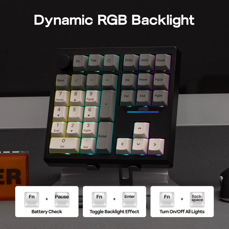 EPOMAKER TH33 Mechanisches Numpad mit 30 % Layout, QMK/VIA, Hot-Swap, Bluetooth, 2,4 G und Kabelverbindung, RGB-Hintergrundbeleuchtung, Schwarz/Grau - Bild 4