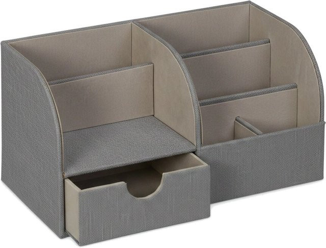 Relaxdays Schreibtisch Organizer aus MDF mit Schublade in Grau, B/T/H: 28,0 x 14,5 x 14,5 cm - Bild 1