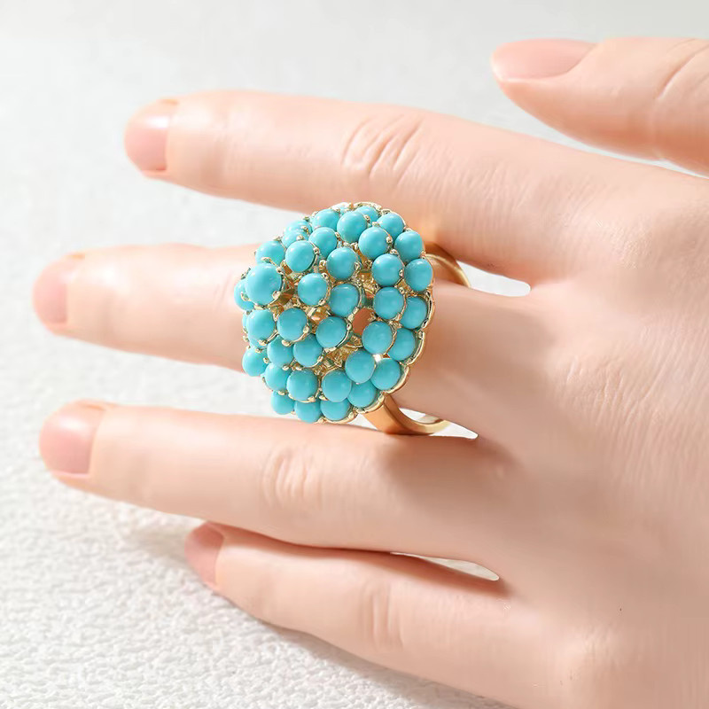 Ring Vintage, Goldfarbe, Imitat-Türkis, Damen - Bild 2