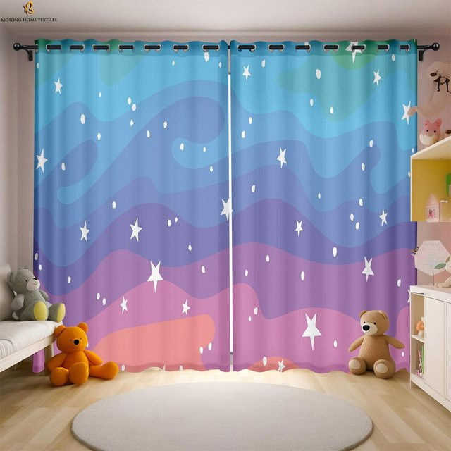 2er-Set Vorhänge mit Sterne und Mond Motiv in Blau, semi-transparent, Breite: 50 cm, Höhe: 130 cm - Bild 1