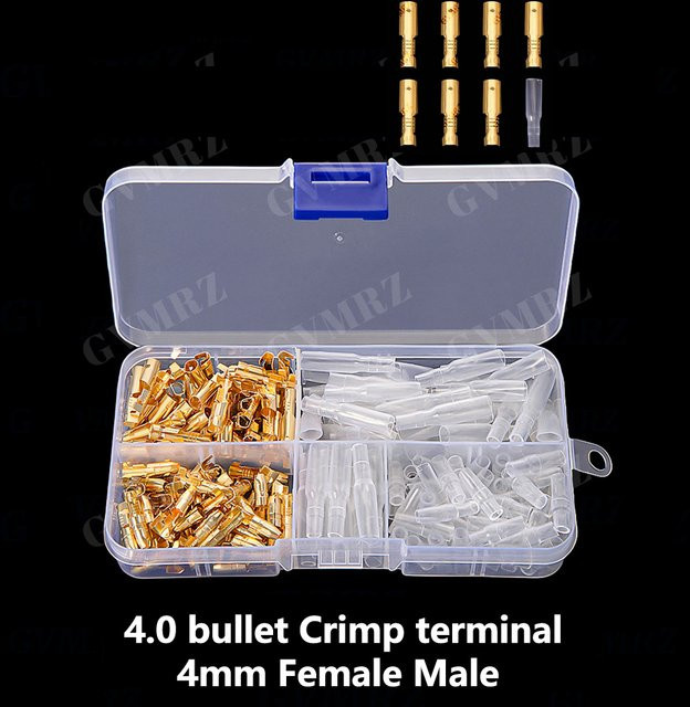 200 Stück Kaltpressklemmen Schutzhülsen 4mm Bullet Crimp-Terminals für Autoelektrik-Verbindungen in Gold - Bild 1