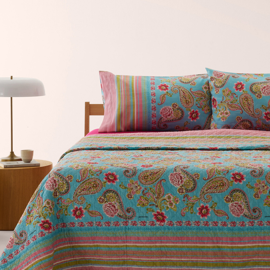 Bassetti Tagesdecke RAPALLO aus Baumwolle in Türkis-Fuchsia mit geometrischem Design - Bild 1