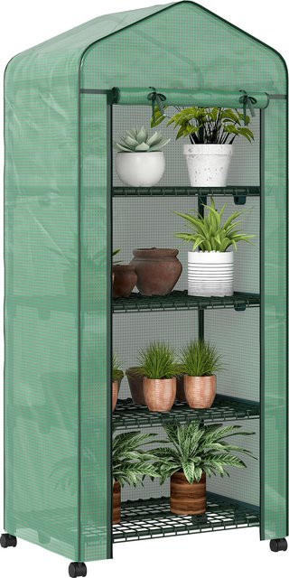 Outsunny Mini-Gewächshaus für Balkon und Garten mit 4 Regalböden, Stahlrahmen und Reißverschluss, Grün, B: 69 cm, T: 50 cm - Bild 1