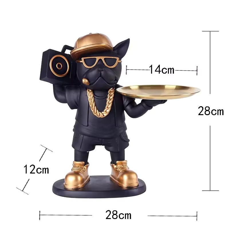 GUOFEI Bulldogge Hund Ornament aus Harz in Schwarz als kreative Ablage für Wohnzimmer und Desktop - Bild 3