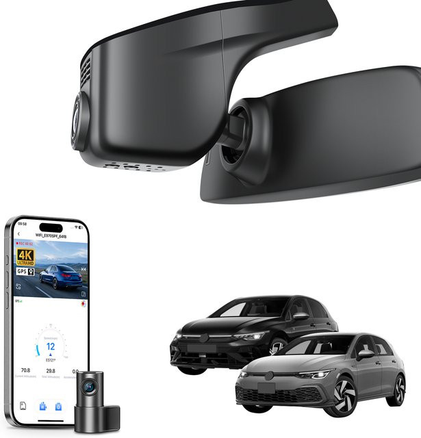 Mangoal 4K UHD Dashcam für VW Golf & Golf GTI R MK7/7.5/8 (2015-2025) mit GPS und WiFi, Farbe: Schwarz - Bild 1