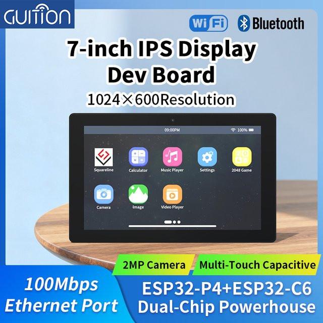 GUITION 7-Zoll-IPS-Touchscreen-Entwicklungsboard mit ESP32-P4/C6, unterstützt Shell und Kamera, Schwarz - Bild 1