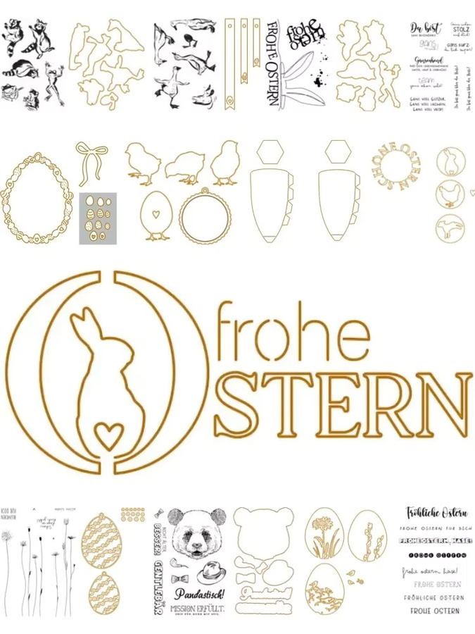 Niedliches Gans Ostereier Stempelset mit goldenen Metall-Stanzformen für DIY Scrapbooking und Kartenherstellung - Bild 2