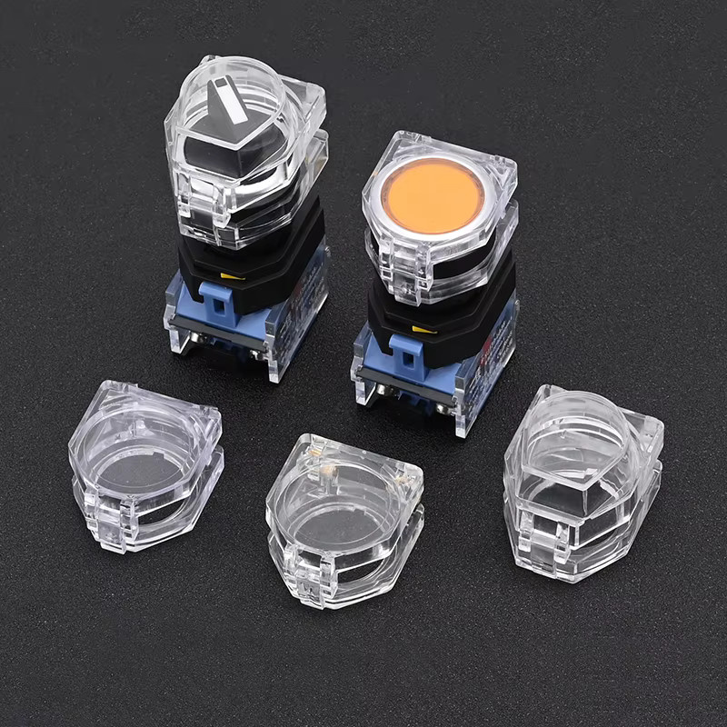 Staubdichte Schutzkappe für 22 mm Knöpfe und Not-Aus-Schalter, transparente Knopf-Schutzhülle mit Montagehalterung und Führungsschiene - Bild 3