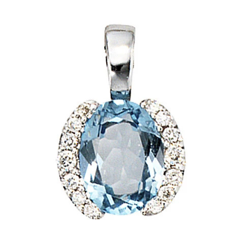 Colfem Anhänger 585 Weißgold, 14 Diamanten, Blautopas, Unisex - Bild 1