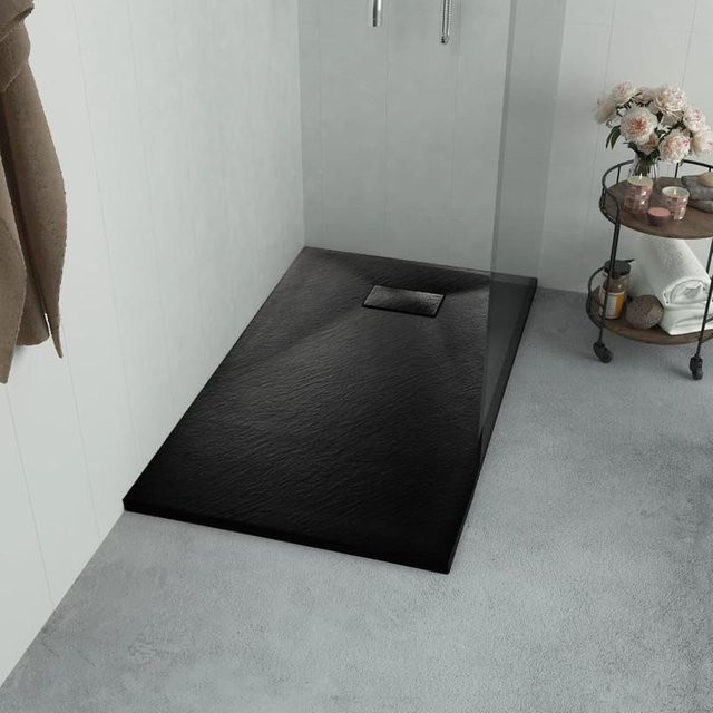 SMC Duschwanne aus Mineralguss in Schwarz, rechteckig, B/T: 100 x 70 cm - Bild 1