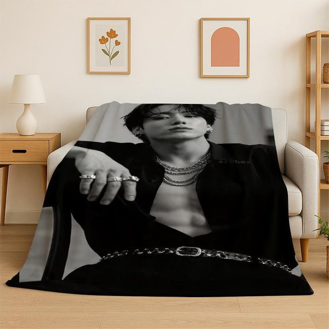 Rouxin ten Kpop B-BTS Jeon Jung Kook JK Flanell-Überwurfdecke, Schwarz, B: 180 cm, T: 230 cm - Bild 1