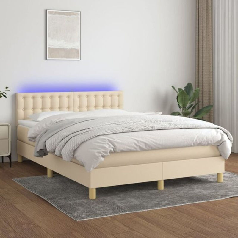 vidaxl Boxspringbett mit Matratze in Creme und Beige aus Stoff, B/T/H: 140 x 200 cm - Bild 1