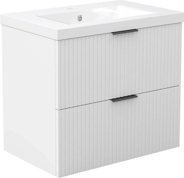 AICA Badmöbel Morri 2-teiliges Waschbecken-Set mit Keramik-Waschtisch und Unterschrank, Matt Weiß, Breite: 60 cm, Tiefe: 56 cm, Höhe: 38,5 cm - Bild 1