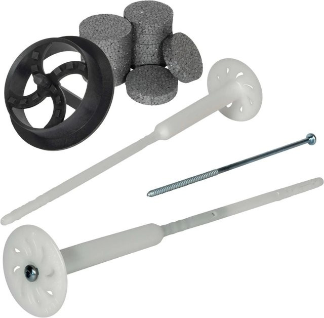 Protektor Dämmstoff-Schraubdübel Set aus Edelstahl in Weiß, 500x Ø 8 x 280 mm inklusive 600x Rondelle und Fräser - Bild 1