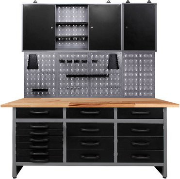 Ondis24 Werkstatt-Set Konny aus Metall und Holz in Anthrazit mit Pegboard - Bild 1