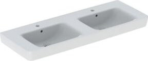 Geberit Renova Plan Doppelwaschtisch aus Keramik in Weiß mit Überlauf B/T: 130 x 48 cm - Bild 1