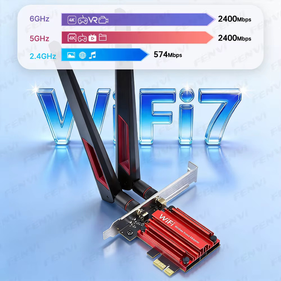 Fenvi WiFi 7 PCIe Wireless Adapter mit Bluetooth 5.4, Tri-Band 6G/5G/2,4 GHz und 10dBi Antennen, MT7925 Netzwerkkarte für PC, kompatibel mit Windows 10/11, Schwarz - Bild 3