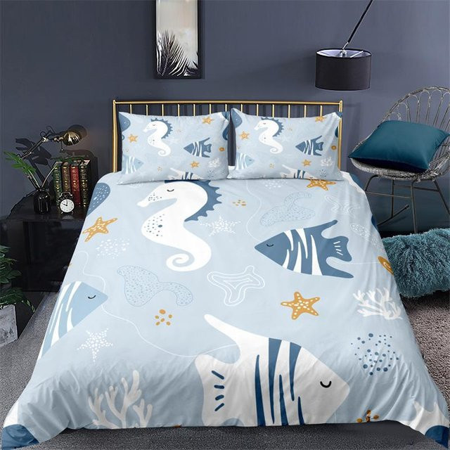 Shoekeeper Kinder Bettwäsche Set Marine Thema mit Fisch Delfin und Schildkröte, Blau, Mikrofaser, B/H: 150 x 200 cm - Bild 1