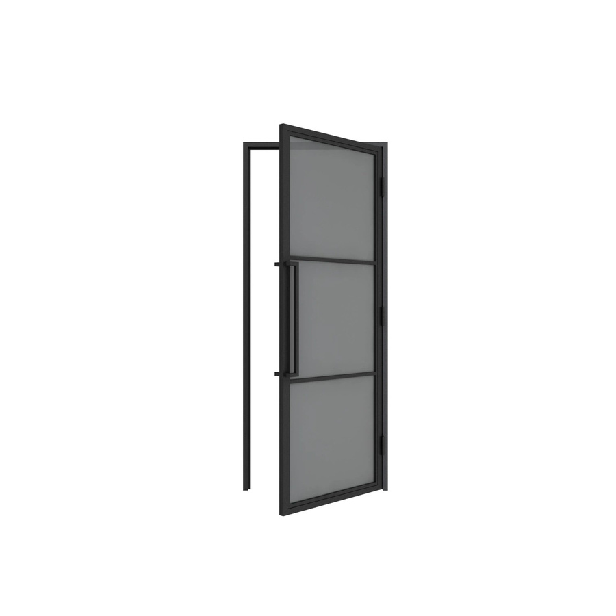 inova Loft Glastür Grauglas mit 3 Feldern und Zarge, Komplettset in Schwarz, DIN Rechts, B: 83,4 cm, H: 197,2 cm - Bild 2