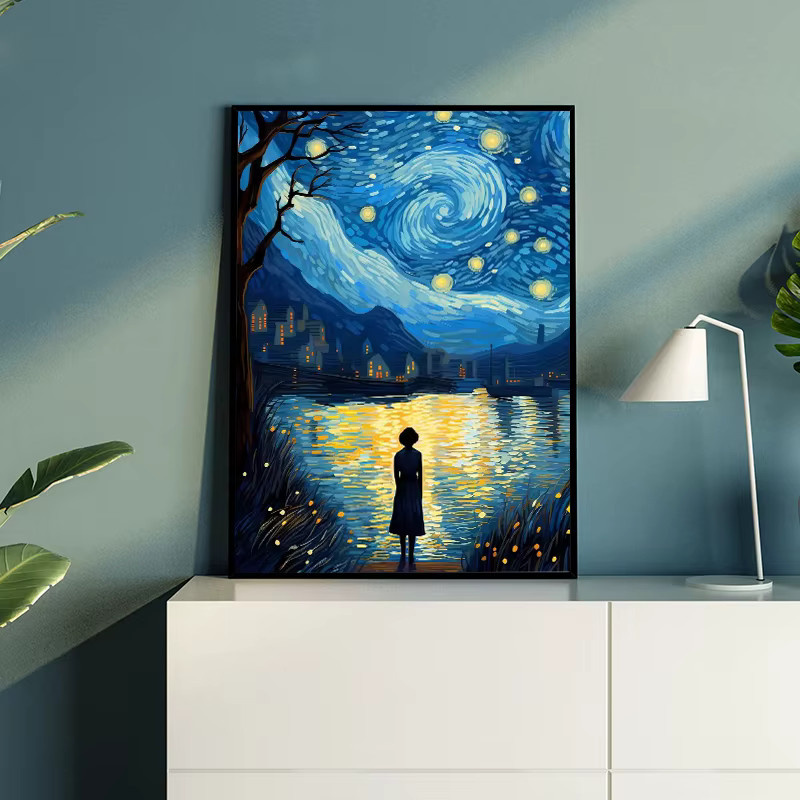 Potdemiel Leinwanddruck Van Goghs Sternennacht Abstraktes Wandkunstbild Mehrfarbig - Bild 1