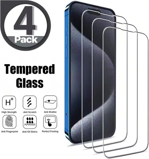 4 Stück Fudusaidman Displayschutzfolie aus gehärtetem Glas für iPhone 16 15 14 13 12 Pro Max Plus, transparent - Bild 1