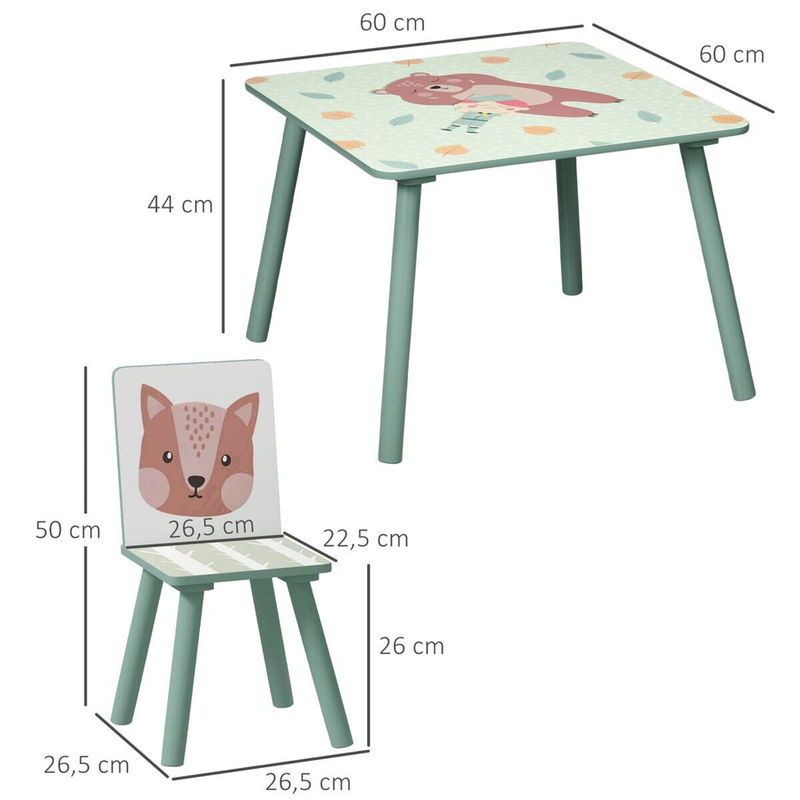 ZONEKIZ Kinder Sitzgruppe mit Tisch und 2 Stühlen in Grün aus Kiefer und MDF, B/H/L: 60 x 44 x 60 cm - Bild 5