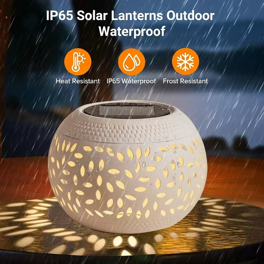 Leclstar Solar-Tischleuchte aus Metall für den Außenbereich, wasserdichte Gartenlaterne in Weiß oder Schwarz mit warmweißem Licht für Terrasse und Garten - Bild 3