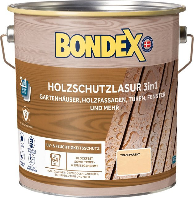 Bondex Holzschutzlasur 3 in 1 Farblos Wasserbasiert Transparent - Bild 1