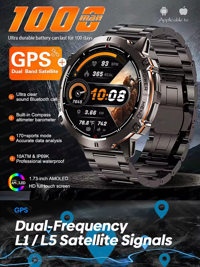 GUHUAVMI Smartwatch, TANK T3 Ultra 2, GPS, Aluminium, Schwarz, Herren - Bild 5