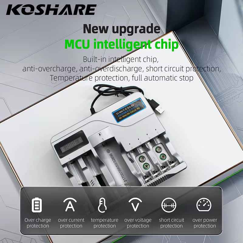 KOSHARE LED Smart Batterieladegerät für Ni-MH, Ni-Cd und Lithium-Akkus (AA, AAA, 9V, 18650, 16340, 14500, 21700, 26650, 32650) - Bild 3