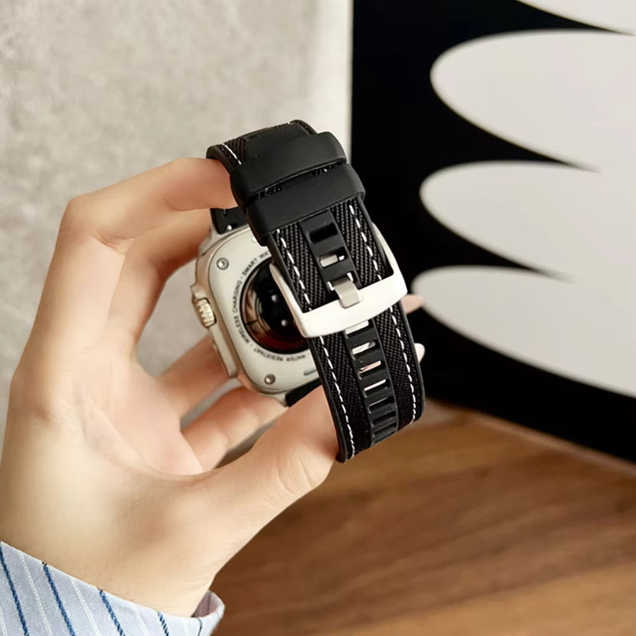Uhrenarmband Silikon, Nylon, Schwarz, Unisex - Bild 1