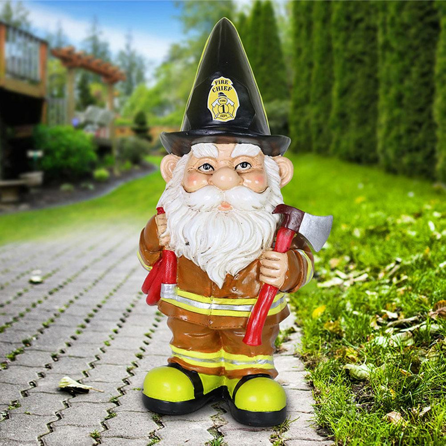 Fishine Gartenskulptur Zwerg als alter Feuerwehrmann in Schwarz und Multicolour aus Harz - Bild 3