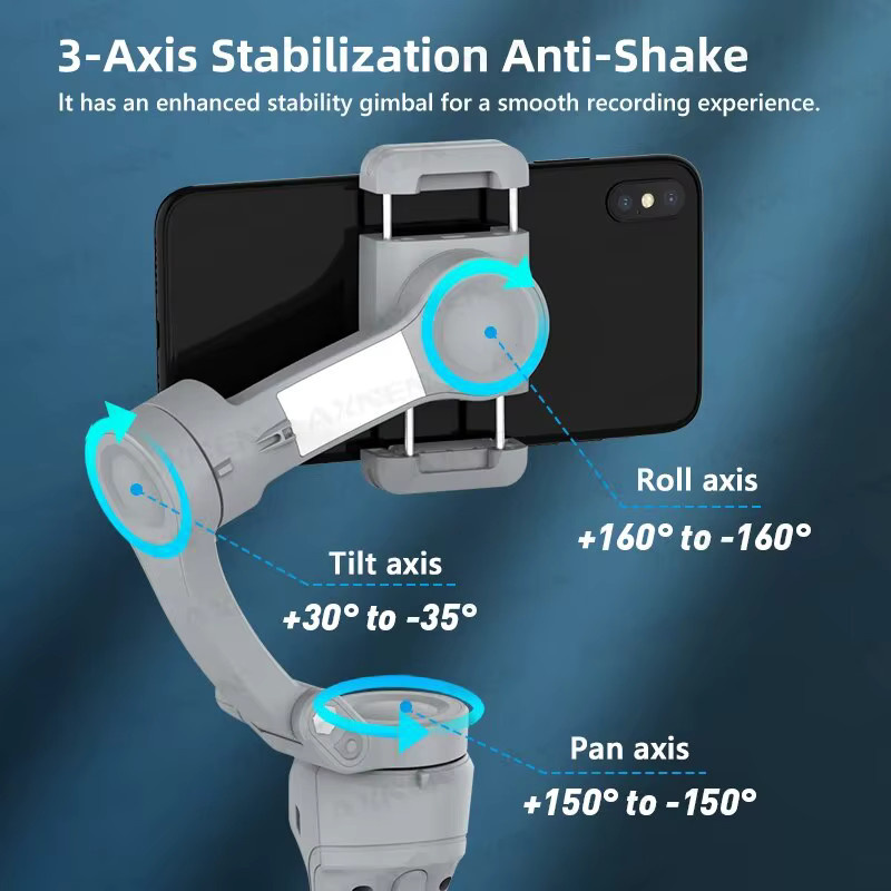 Axnen HQ6 3-Achsen-Gimbal-Handstabilisator für Mobiltelefone mit Fülllicht und Gesichtsverfolgung für Android und iPhone - Bild 2