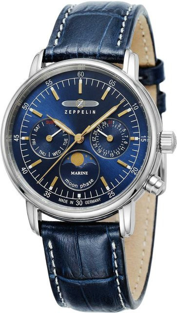 Zeppelin Armbanduhr, Quarz, Edelstahl, Blau, Leder, 36 mm, Damen - Bild 1