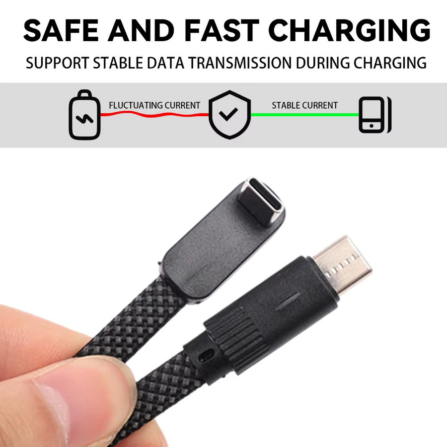 Dual-Typ-C-Ladekabel mit 90-Grad-Einzelbogen und flachem Design in Schwarz für iPhone 15 16 17 Pro Max, Samsung, Xiaomi und Huawei Android-Geräte - Bild 6