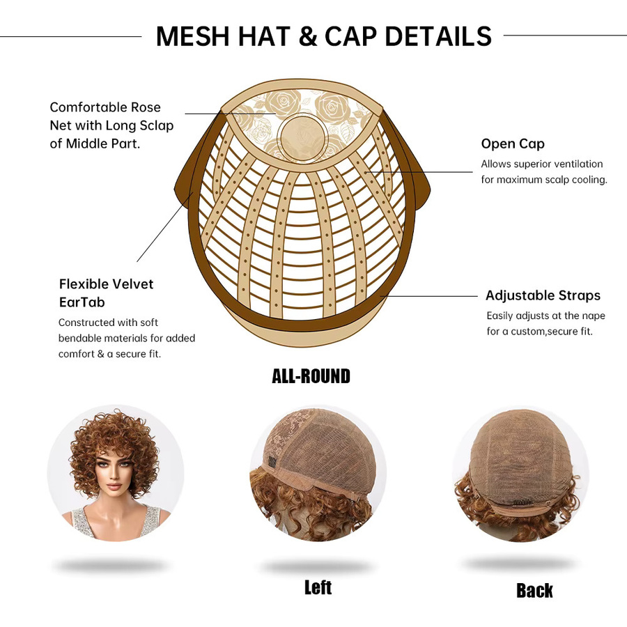 Kinky Curly Bomb Synthetische Perücke, Bob, Goldbraun, mit Pony - Bild 5