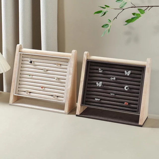 Schreibtisch-Organizer aus Öko-Holz und Leder mit Samt-Inlay in Grau mit mehreren Fächern - Bild 1