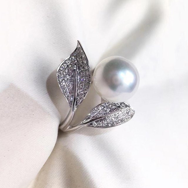 Huitan Ring, Blatt Design, Perle, Silber, Damen - Bild 1