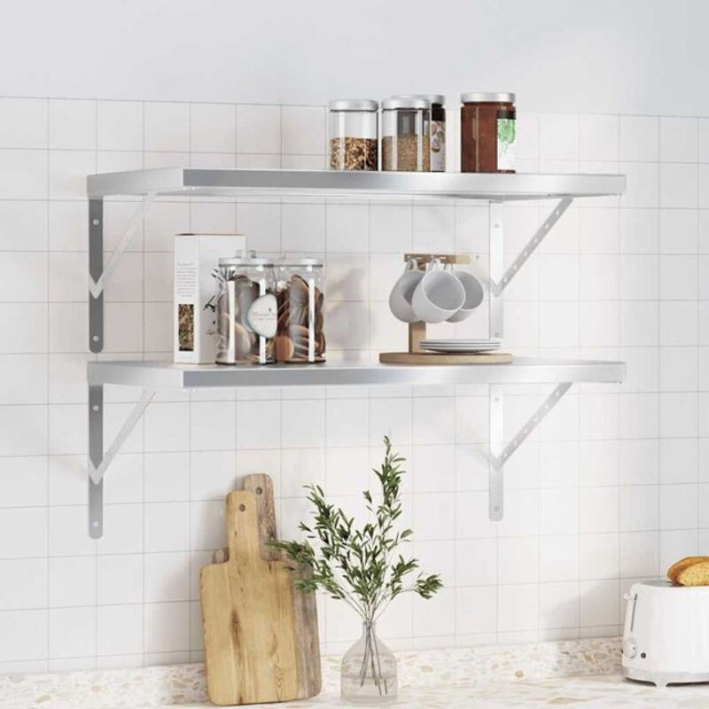 Vidaxl Wandregal Set aus Edelstahl in Silber, 2 Stück, B/H/T: 75 x 40 x 3 cm - Bild 1