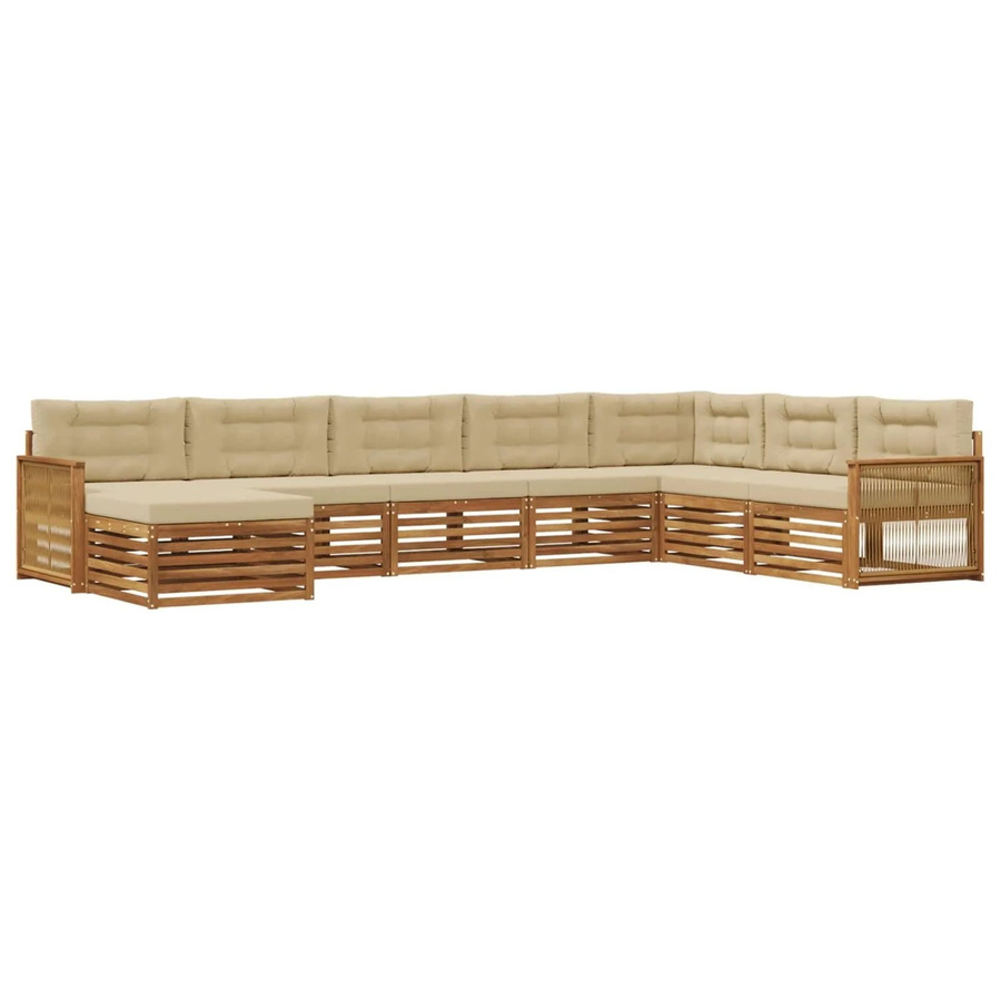 vidaXL Outdoor-Sofagarnitur in U-Form aus Akazienholz mit 8 Kissen in Natur und Beige - Bild 2