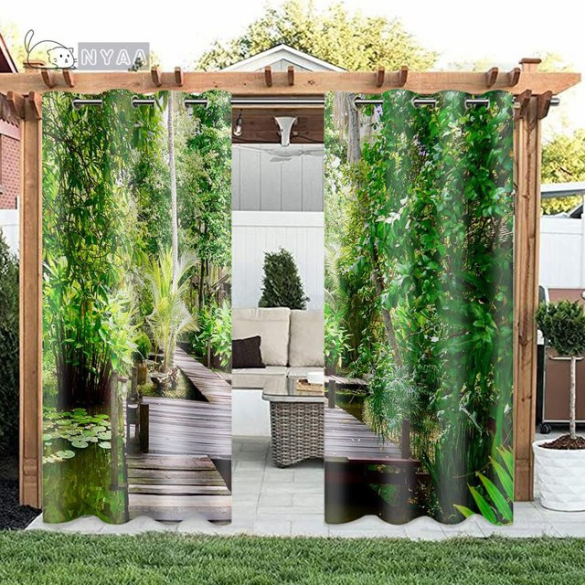 A Family Of Home Textiles Outdoor Pavillon Vorhang Grün Natur Design, 2er Set semi-transparent mit Rod Pocket, Breite: 50 cm, Höhe: 50 cm - Bild 1