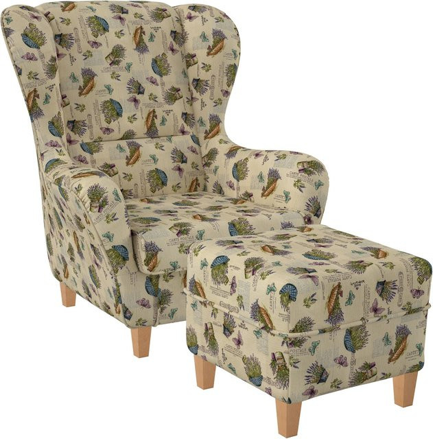 Supellex Sofia Ohrensessel mit Hocker im Provence Design in Lavendel - Bild 1